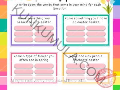 10 Easter Family Fend write down the words that come in your mind for Question | one page Book