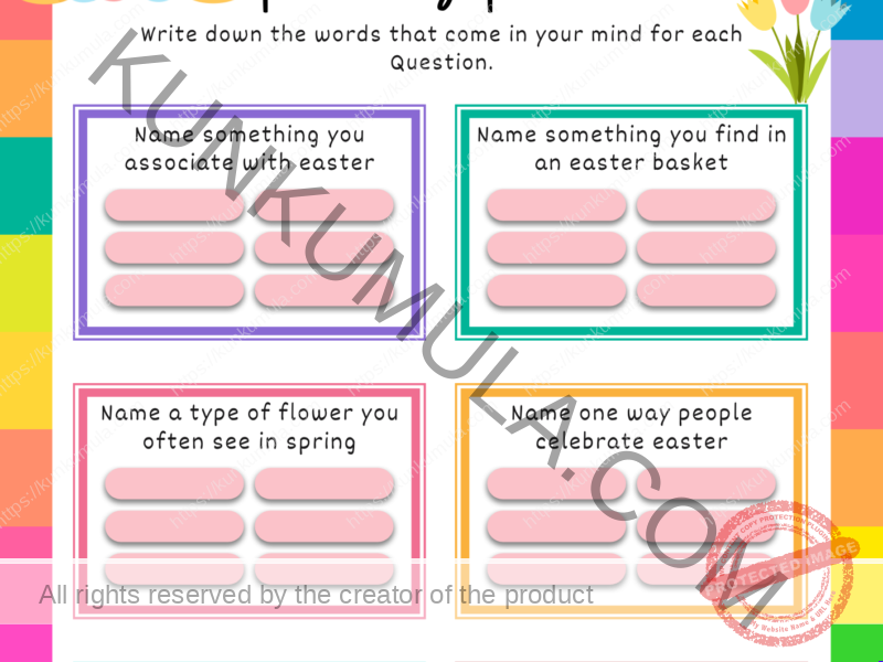 10 Easter Family Fend write down the words that come in your mind for Question | one page Book
