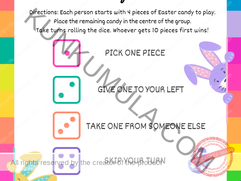 Easter Candy Dice Each Person Starts With 4 Pieces Of Easter Candy To Play | One Page Book For Books Fun | Game