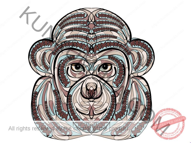 Ethnic Monkey Head Wild Animal Artwork | Artwork Ai-File| EPS | JPG | for T-shirts, hoodies, tote bags, wall art, stickers, mugs, Flames and more